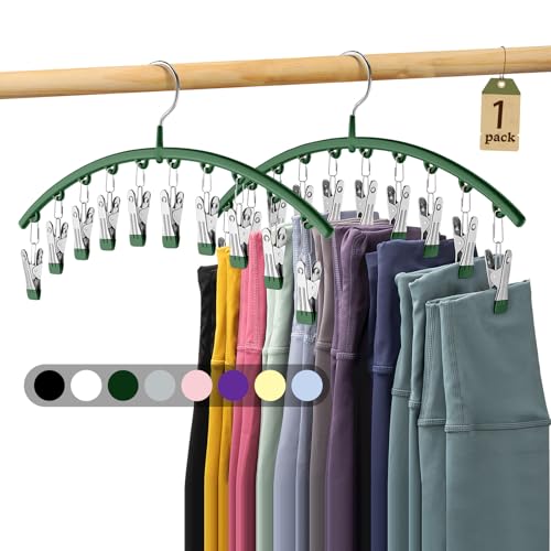 Legging Organizer for Closet, Metal Yoga Pants Hangers 1 Pack w/10 Clips Holds 10 Leggings, Space Saving Hanging w/Rubber Coated Closet Organizers and Storage, Green - color: Green, size: 1 Pack