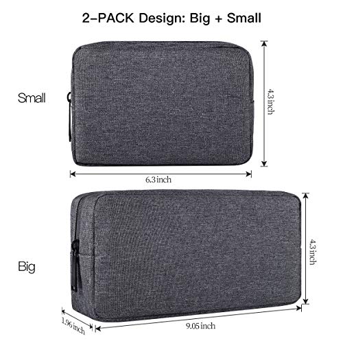 Universal Electronics Accessories Carrying Case, 2PCS Big + Small Portable Storage Pouch, Cosmetic Bag, Cable Organizer Compatible Hard Drive, Mouse, Power Bank, Adapter, Cellphone, Space Gray - color: Space Gray