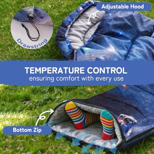 tuphen Kids Sleeping Bag - 50-77℉ 3-Season Waterproof Sleeping Bag for Boys & Girls, Lightweight 2.2 lbs Camping Gear with Compression Bag Ideal for Camping, Hiking, Indoor - color: Blue