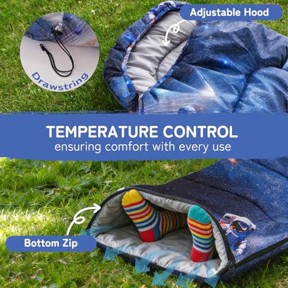 tuphen Kids Sleeping Bag - 50-77℉ 3-Season Waterproof Sleeping Bag for Boys & Girls, Lightweight 2.2 lbs Camping Gear with Compression Bag Ideal for Camping, Hiking, Indoor - color: Blue