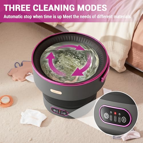 13L Portable Mini Washing Machine with Spin Dryer, Collapsible Small Washer for Baby Clothes & Underwear, 3 Deep Cleaning Modes, Foldable Laundry Tub for Apartment, RV, Travel, Camping (Black Purple)
