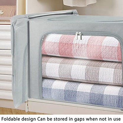 Clothes Storage Box Bins Stackable Foldable Organizer,Sturdy Handles with Metal Frame for Clothing Bedding Shelves,Closet Container with Clear Window Zipper and Label Holder (Gray, 66L x3 Pack) - color: Gray, 66L x3 Pack