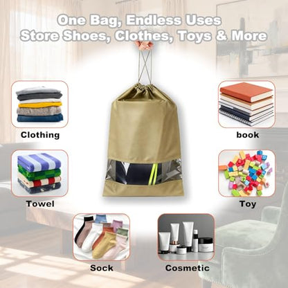 20 Pack Shoe Bags for Travel, 17" x 12.6" Drawstring Shoe Organizers with Clear Window, Breathable Non-Woven Dustproof Pouches for Luggage & Closet (khaki) - color: khaki