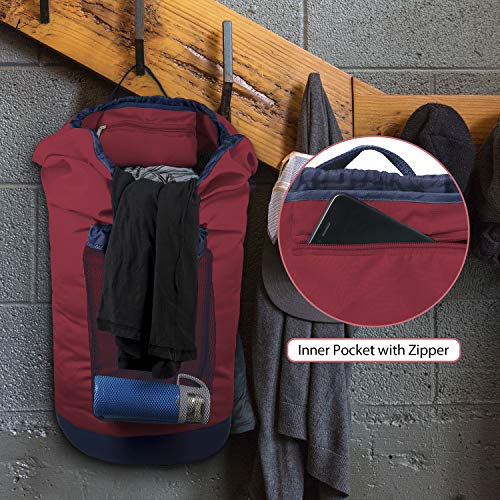 Dalykate Backpack Laundry Bag, Laundry Backpack with Shoulder Straps and Mesh Pocket Durable Nylon Clothes Hamper Bag with Drawstring Closure Red - color: Red