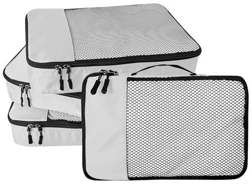 WTREE 4-Piece Packing Cubes Travel Accessories Set for Suitcases - Luggage Organizer Bags with Double Zipper - Mesh Top - Large - Beige - color: Beige, size: Large