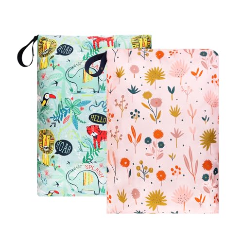 MissBoy Laundry Bags, 2 Pack Waterproof Travel Laundry Bag, Reusable and Washable Dirty Clothes Storage Bag with Zip Closure for Home, Travel, Camping, Caravan, Dormitory, 24"x17" - color: Pink/Green