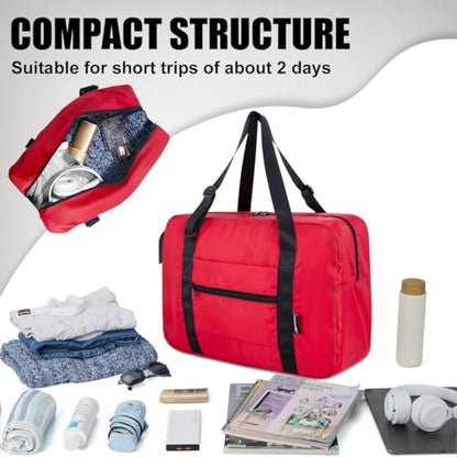 Small Duffle Bag for Men Women, Mini Gym Bag Foldable Travel Tote Carry On Luggage with Trolley Sleeve, Red - color: Red, size: 23L