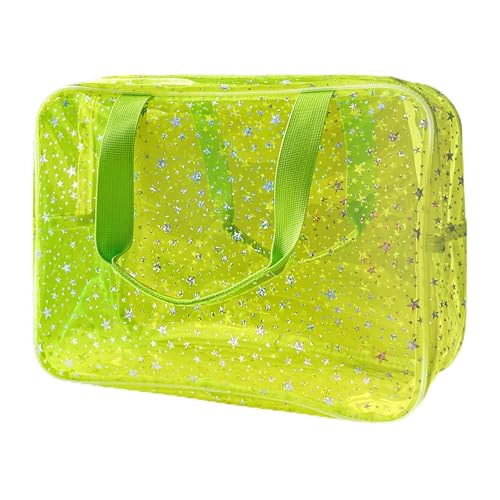 Yellow Star Large Cosmetic Bag and Travel Pouch with Handle,Durable Material,Zipper Design-Ideal for Makeup,Travel Essentials - color: Fluorescent Yellow