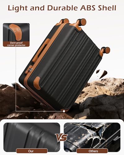 Coolife Luggage, Suitcase with Durable and Lightweight, Checked Luggage with ABS Hardshell, Dual Spinner Wheels, TSA Lock, and YKK Zipper(apricot black, M(24in)) - color: apricot black, size: M(24in)