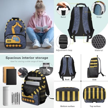 3pcs Kids Boys Backpack Sets with Reusable Insulated Lunch Box Big Capacity Pen Case Set,Excavator Daypack for Elementary Primary,Back to School Supplies - color: Excavator -2