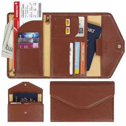 ZOPPEN Mulit-purpose Rfid Blocking Passport Holder Travel Wallet (Ver.4) Passport and Vaccine Card Holder ComboTri-fold Document Organizer Travel Essentials - color: #12 Seal Brown