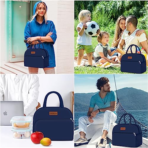 Coobiiya Lunch Bag for Men and Women - Navy Blue, Aluminum, 10.8" x 6.3" x 8.85" - Spacious, Lightweight, and Durable - color: Navy, size: A-regular