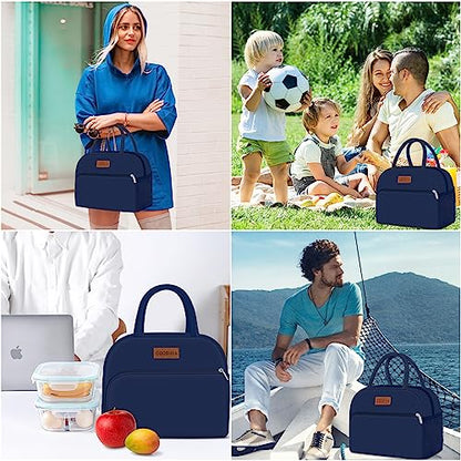 Coobiiya Lunch Bag for Men and Women - Navy Blue, Aluminum, 10.8" x 6.3" x 8.85" - Spacious, Lightweight, and Durable - color: Navy, size: A-regular