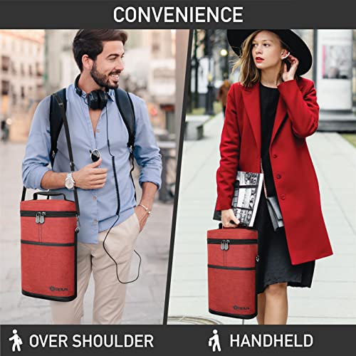 opux 2 Bottle Wine Carrier Tote, Insulated Leakproof Wine Cooler Bag, Wine Travel Bag for Picnic BYOB Beach, Portable Wine Bottle Carrying Case, Gift for Wine Lover Women Men Christmas, Red - color: Heather Red