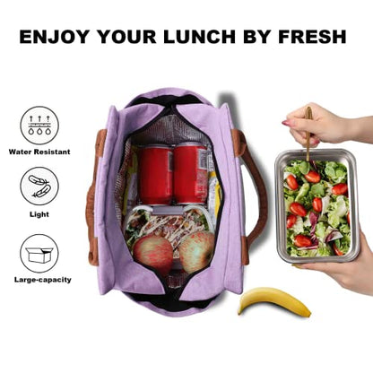 Joymee Lunch Bag Women, Reusable Leakproof Insulated Lunch Box- Purple | Large Capacity, Bottle Holder & Side Pockets, Leakproof Insulated Design, for Work, Travel, Picnic, for Adult - color: 04 Purple