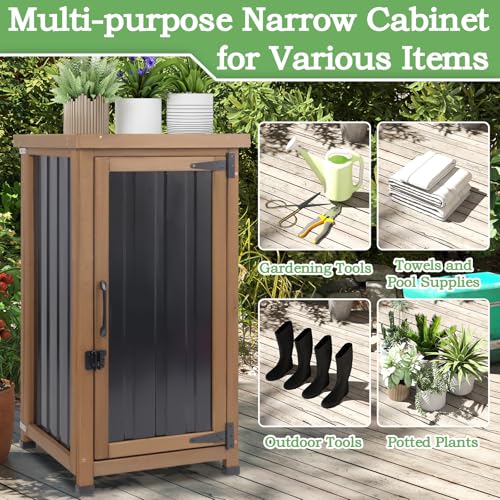Outdoor Storage Cabinet Waterproof with Metal Top, Wooden Potting Bench Table Tool Organizer with Adjustable Shelf for Patio Backyard Garden - size: 18"L x 18"W x 33.5"H