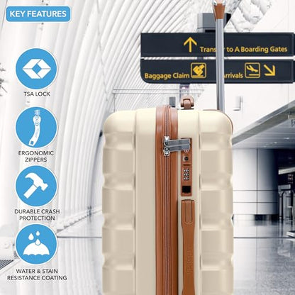 Flight Knight Luggage Set For Travel Expandable 4 Piece Large Checked Bags TSA Lock 360 Silent Double Spinner Wheels Hardside Suitcase With 24x16x10 Carry-On Max Bag Size Virgin, South West Airlines - color: Cream/Tan, size: 4 Piece Set (18/24/27/31")