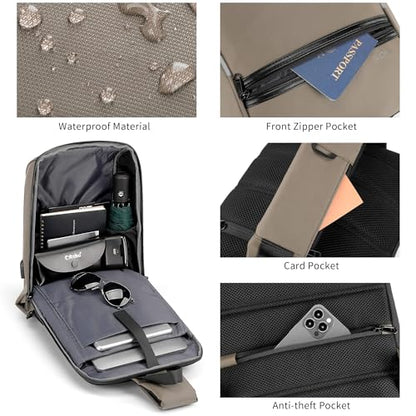 Kingsons 13" Anti-Theft Laptop Sling Backpack. Waterproof nylon, USB port. Ideal for travel, hiking, camping. (FG6301-Khaki) - color: Fg6301-khaki