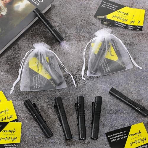 Coume Fathers Day Small Pocket Flashlight Gifts for Church Pocket Light Motivational Quote Card Bible Verse Cards and Organza Bags for Men Thank You Gifts, Not Include Batteries(30 Sets)