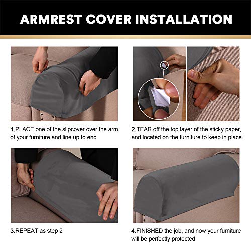 PrinceDeco 2 Pack Thick Velvet Stretch Armrest Covers for Chairs and Sofas - Non Slip, Grey - color: Grey