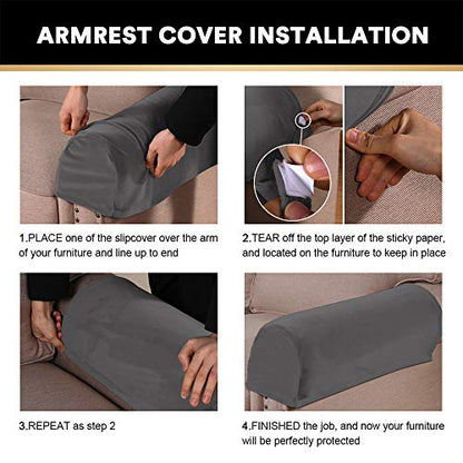 PrinceDeco 2 Pack Thick Velvet Stretch Armrest Covers for Chairs and Sofas - Non Slip, Grey - color: Grey