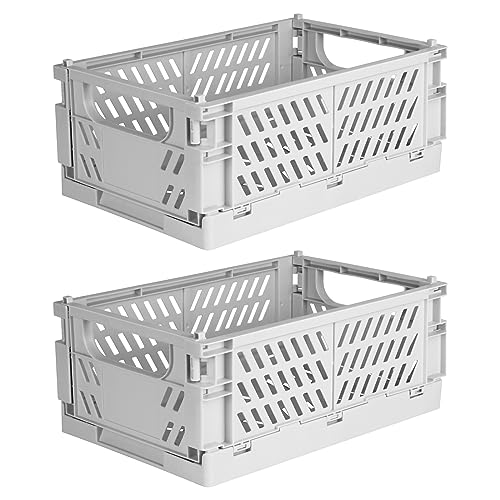 Tixill 2-Pack Mini Foldable Plastic Baskets for Organizing and Storage, Collapsible Storage Crate for Home Kitchen Bedroom Bathroom Office (9.8x6.5x3.8, Grey) - color: Grey, size: 9.8x6.5x3.8