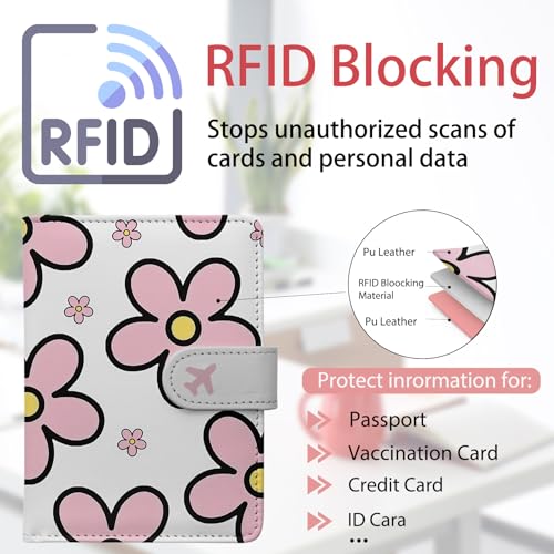 Passport Holder, Travel Wallet Cover with Pen Loop | Cute RFID Blocking Leather Case with Magnetic Closure for Travel Essentials-Posy - color: G-Posy