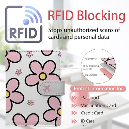 Passport Holder, Travel Wallet Cover with Pen Loop | Cute RFID Blocking Leather Case with Magnetic Closure for Travel Essentials-Posy - color: G-Posy