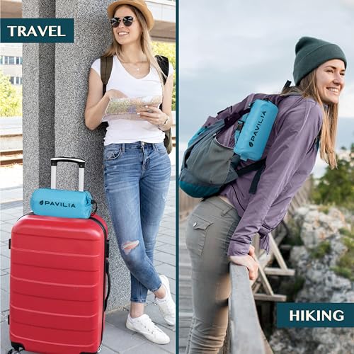 PAVILIA Travel Blanket Airplane Compact with Bag, Lightweight Soft Fleece Plane Blanket Long Flights, Camping Road Trips, Packable Travel Gift Essentials with Luggage Backpack Strap, 65x40, Teal Blue - color: Teal Blue