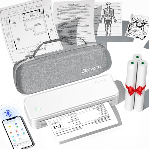 Gloryang Inkless Portable Printer for Travel, Wireless Thermal Printer Supports 8.5 x 11 Inch US Letter Size, Bluetooth Machine Includes Carry Case and 3 Rolls of Thermal Paper Kit, White - color: White