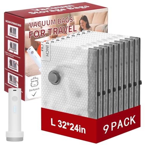 Rechargeable Wireless Pump Travel Storage Bags Set for Travel & Home, 9 Pack (9L) Portable Space Saver Bags for Clothing Suitcase Backpack, Vacuum Compression Packing Seal for Clothes, Home Storage - size: 9 Pack (9L)