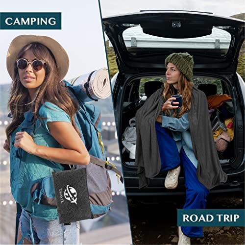 PAVILIA Travel Blanket Airplane Compact with Bag, Small Travel Pillow Blanket for Long Flights, Lightweight Plane Blanket with Luggage Strap, Camping Blanket for Traveler Essentials, Black, 65x40 - color: Black