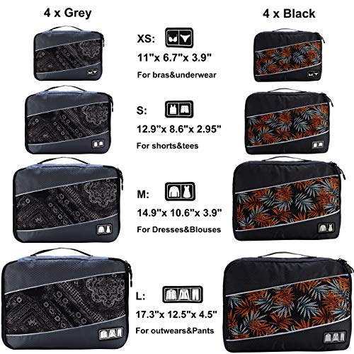 Packing Cubes Luggage Bags Organizer Durable Travel Accessories With Clothing Label - color: 8 set - Black/Grey