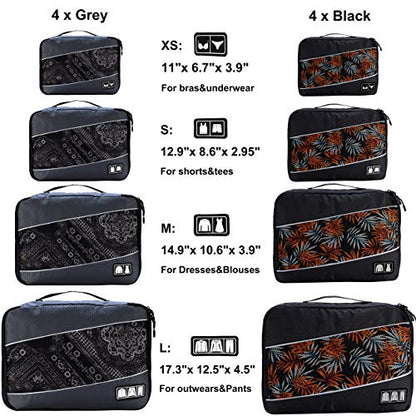Packing Cubes Luggage Bags Organizer Durable Travel Accessories With Clothing Label - color: 8 set - Black/Grey