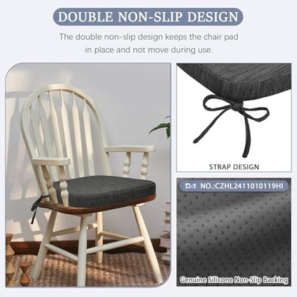 baibu Kitchen Chair Cushions Set of 4, Dual-Layer Patented Design Memory Foam Dining Chair Pads with Ties and Washable Cover, 4 Pack, 17" x 16" x 2", Black - color: Black, size: 4 Count (Pack of 1)