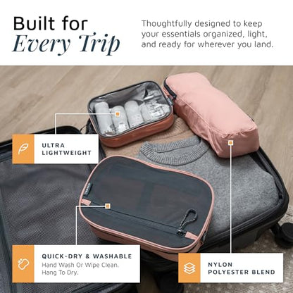 Toiletry Bag Kit 3 Piece Set: Hanging Travel Toiletry Bag + 311 TSA Cosmetic Liquid Bag + Accessory Organizer Pouch - color: Pink