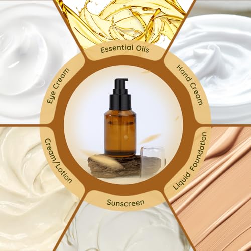 Segbeauty 2oz Refillable Glass Travel Size Empty Bottles, 5pcs Amber Lotion Pump Bottles Empty, 60ml Mini Travel Lotion Container, Small Cosmetic Container Bottle Pump Dispener for Creams Oils Liquids - color: Amber, style: 5pcs 2oz