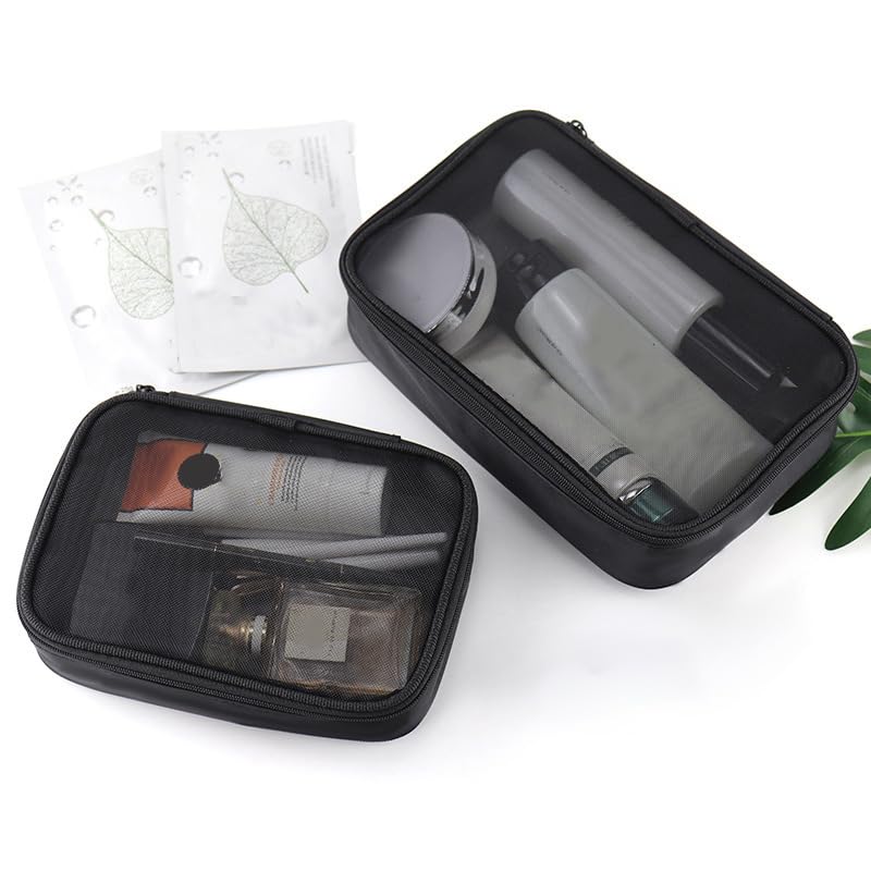 Mesh Makeup Bag, Breathable Mesh Zipper Toiletry Bag, See Through Makeup Bag Organizer, Black Travel Bag (Large) - color: Black Mesh, size: Large