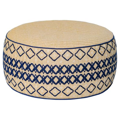 Outdoor Inflatable Ottoman with Air Pump, Embroidery Patio Footrest Stool D21”x H9”, Round Pouf Ottoman with Portable Handle Suitable for Garden, Camping, Bedroom, Living Room - color: Navy Embroidery