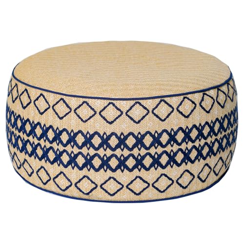 Outdoor Inflatable Ottoman with Air Pump, Embroidery Patio Footrest Stool D21”x H9”, Round Pouf Ottoman with Portable Handle Suitable for Garden, Camping, Bedroom, Living Room - color: Navy Embroidery