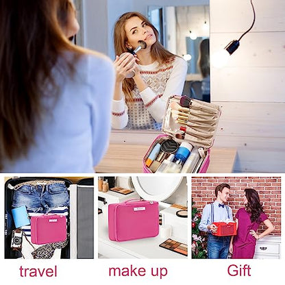 Queboom Travel Makeup Bag Cosmetic Bag Makeup Bag Toiletry bag for women and men (Rosy) - color: Rosy