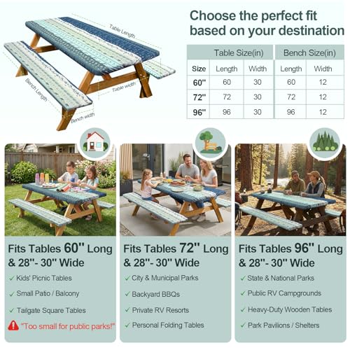 Picnic Table Cover with Bench Covers Camping Essentials Waterproof Windproof Camping Tablecloth with Drawstring Bag, Fitted Rectangle Tables and Seats, 72in, Bohemian - color: Bohemian, size: 72in