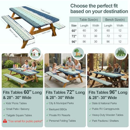 Picnic Table Cover with Bench Covers Camping Essentials Waterproof Windproof Camping Tablecloth with Drawstring Bag, Fitted Rectangle Tables and Seats, 72in, Bohemian - color: Bohemian, size: 72in