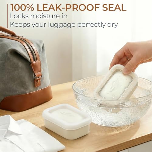AIMAIAIMAI Compact Leakproof Travel Soap Case, Shatterproof Silicone Travel Soap Container with Draining Pad, Great for Outdoor, Camping, Gym (Off-White) - color: Off-white