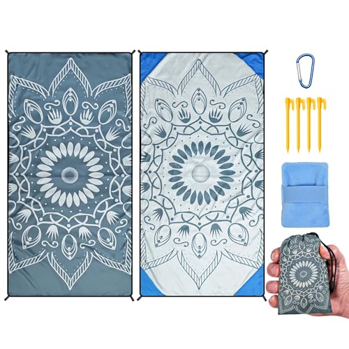 AISPARKY Pocket Beach Blanket Waterproof Sandproof Compact Picnic Mat with Sand Remover, Portable Outdoor Mat for Camping Hiking Travel Festival - color: Mandala Grey, size: 39" X 79"