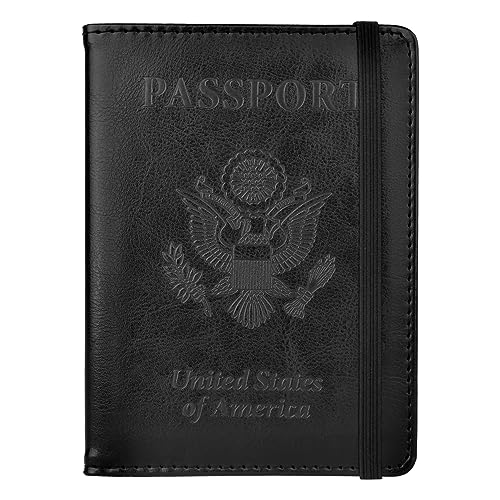 Passport Holder for Travel, Leather Passport Holder RFID Blocking Passport Cover Wallet Passport Case with Pen Holder Passport Holders for Travel Women Men Family Travels Must Haves Essentials, Black - color: Black
