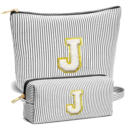 Travel Essentials - Portable Travel Toiletry Bag for Women, Initial Makeup Kit Organizer Make up Cosmetic Bag Set, Black J - color: Black, style: J