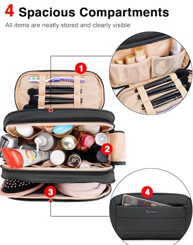 Toiletry Bag for Men & Women, Cruise Ship Travel Essentials, Shaving Dopp Kit with Dry and Wet Separation, Water-resistant Bathroom Cosmetic Organizer Bag, Makeup Accessories with Trolley Belt, Black - color: Black