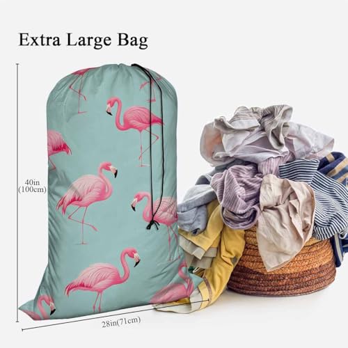 Swono Flamingo Bird Laundry Bag with Strap Machine Washable Large Dirty Clothes Organizer Retro Pink Flamingos Tropical Summer Animal Easy Fit Laundry Hamper or Basket, Pink Green - color: Flamingo Bird