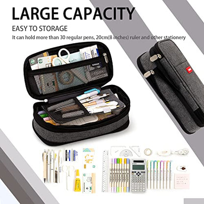 Large Capacity Pencil Case, Expandable Stationery Bag with Zipper compartments, Aesthetic Pencil Case Pouch for Office College School Students Teen Girls Boys - color: Darkgrey